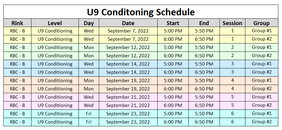 2022 - 2023 INFO - Conditioning U9 | Dartmouth Minor Hockey Association